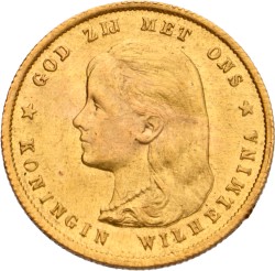 10 Gulden - Dubbelslag op vz. Wilhelmina. 1897. MS 64.