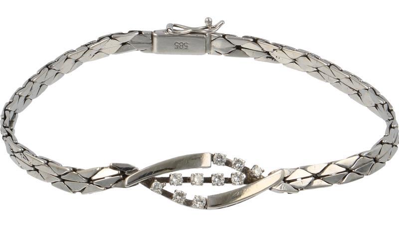 Tweerijige armband witgoud, ca. 0,3 ct. diamant - 14 kt.