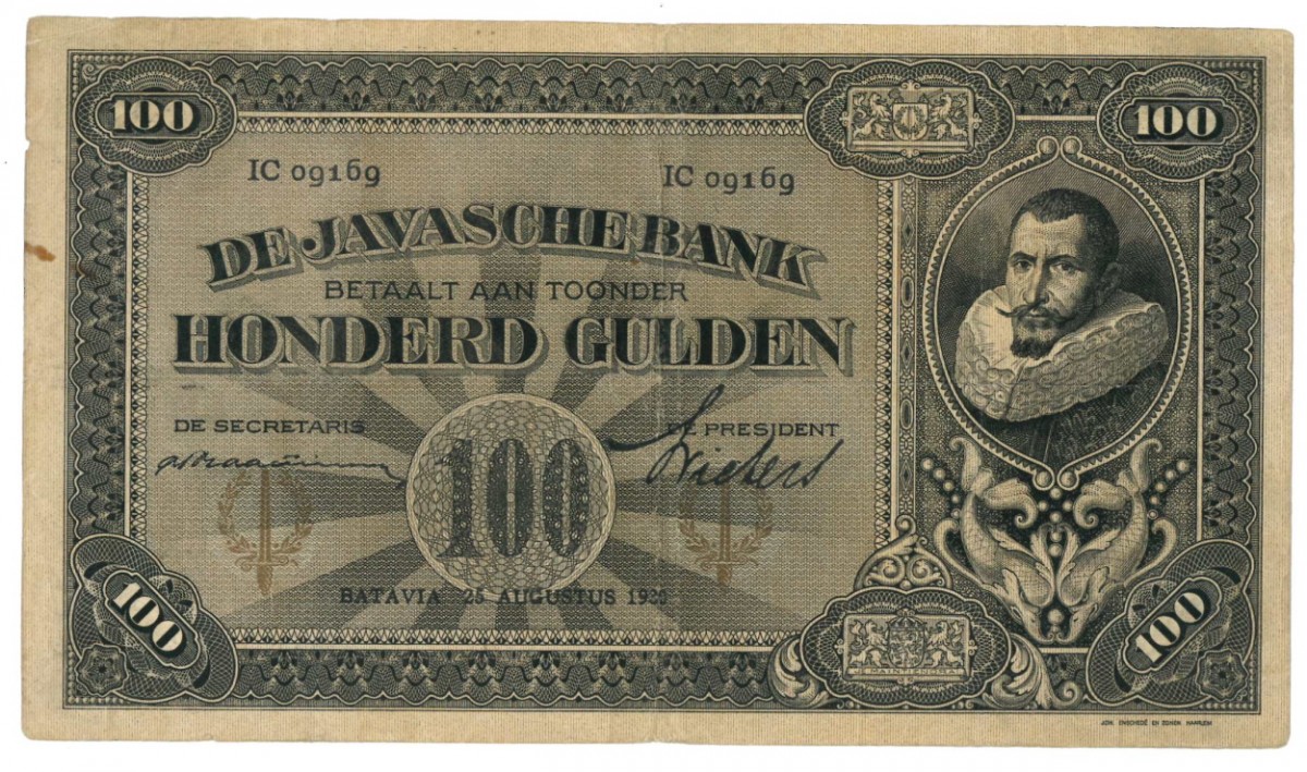 Netherlands-Indies 100 gulden Banknote Type 1925 Jan Pieterszoon Coen - Very fine