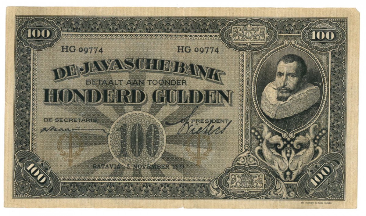 Netherlands-Indies 100 gulden Banknote Type 1925 Jan Pieterszoon Coen - Very fine