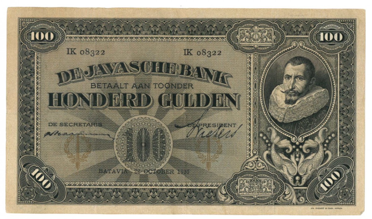Netherlands-Indies 100 gulden Banknote Type 1925 Jan Pieterszoon Coen - Very fine