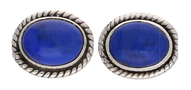 Ovale oorstekers zilver, lapis lazuli - 925/1000.