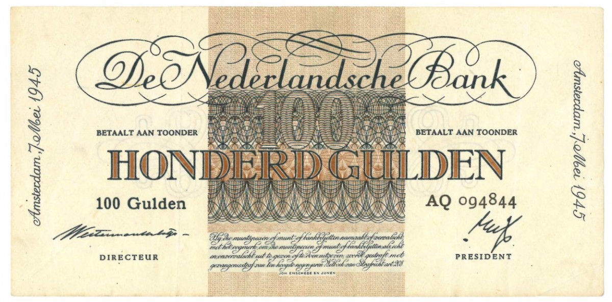 Nederland 100 gulden bankbiljet Type 1945 Geldzuivering - Zeer Fraai