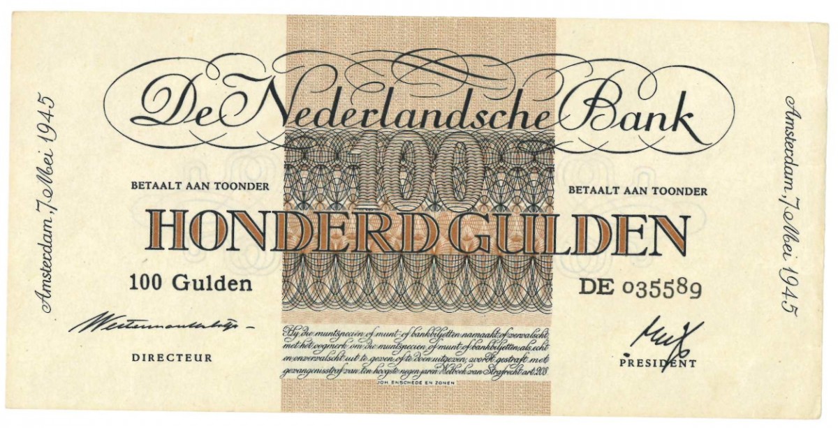 Nederland 100 gulden bankbiljet Type 1945 Geldzuivering - Zeer Fraai +