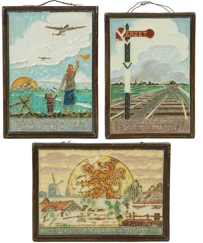 Lot (3) Delft cloisonné herinneringstegels.