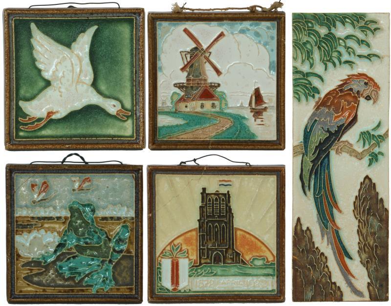 Lot (5) Delft cloisonné tegels.