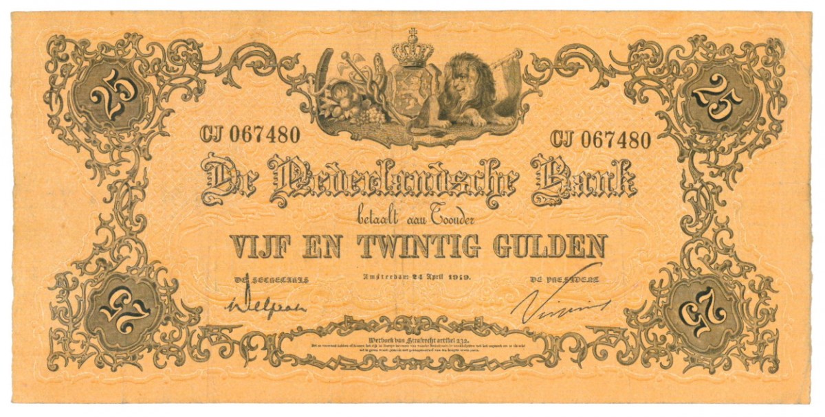 Nederland 25 gulden Bankbiljet Type 1860 Geeltje - Zeer Fraai +