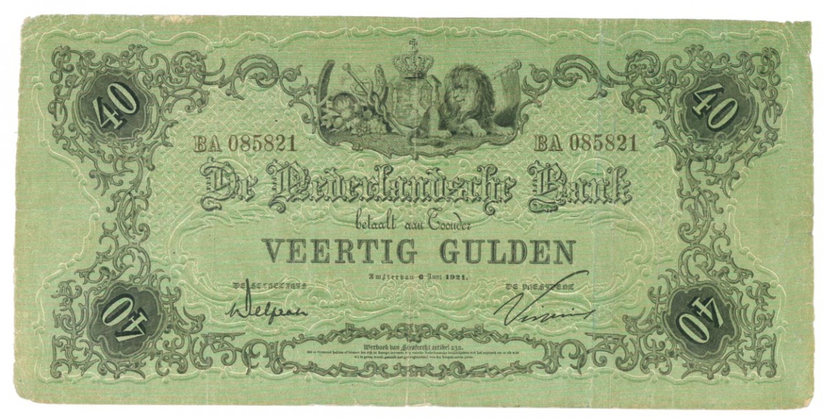 Nederland 40 gulden Bankbiljet Type 1860 - Zeer Fraai -