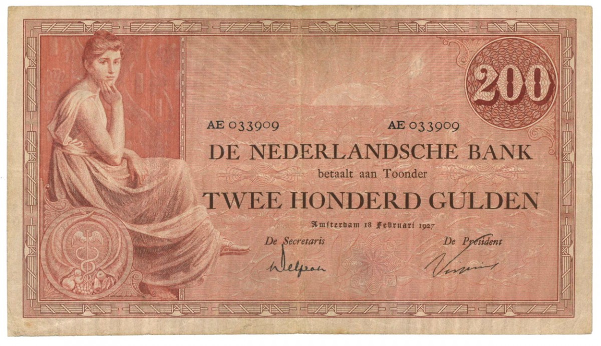 Nederland 200 gulden Bankbiljet Type 1921 Grietje Seel - Zeer Fraai -