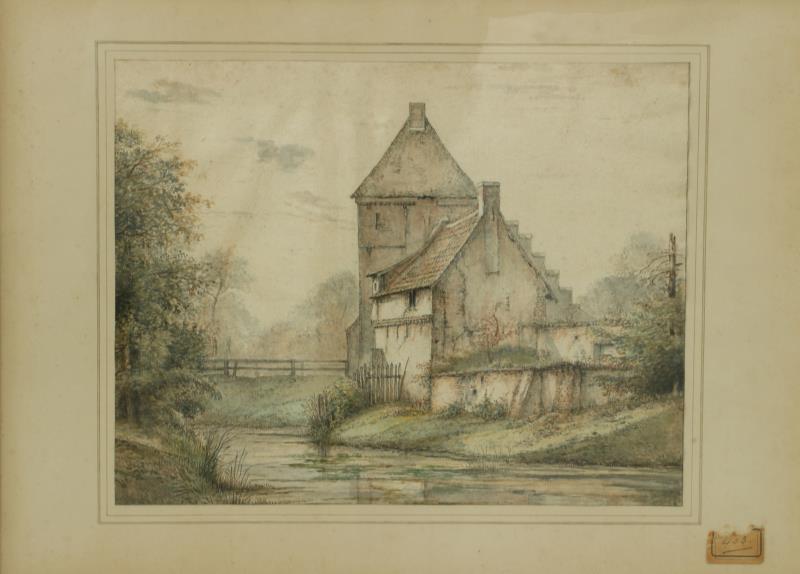 Aquarel van een landgoed.