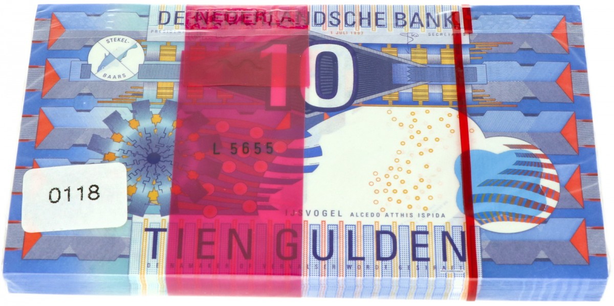 Nederland originele bundel van 10 gulden IJsvogel Type 1997 - UNC
