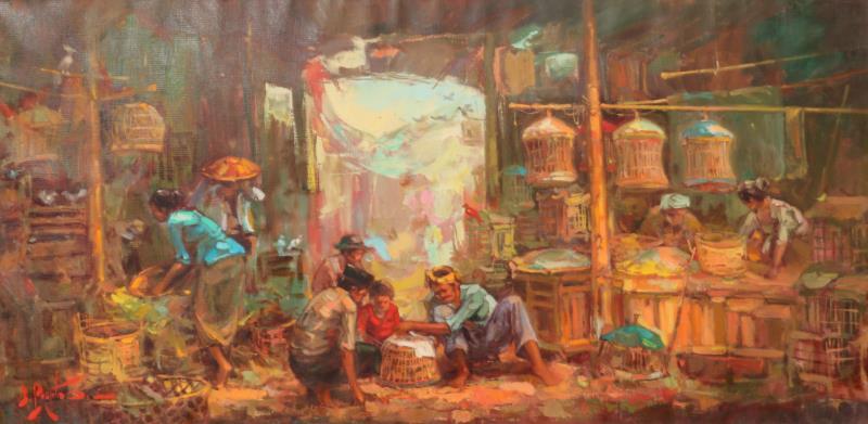 Indonesisch schilderij "markt".