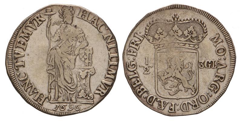 1/2 3 gulden Friesland 1696. Zeer Fraai.