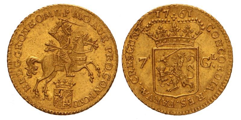 7 gulden of halve gouden rijder Groningen en Ommelanden 1761. Prachtig +.