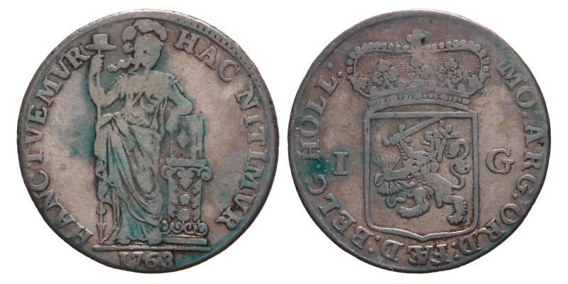 1 gulden Holland 1763. Fraai / Zeer Fraai.