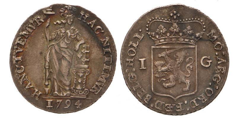 1 gulden Holland 1794. Zeer Fraai / Prachtig.