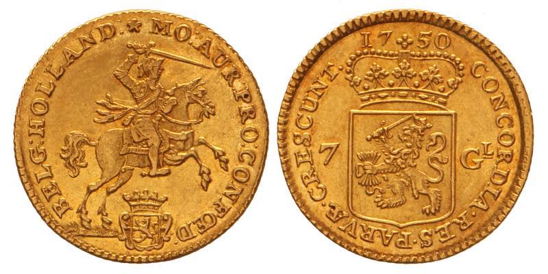 7 gulden of halve gouden rijder Holland 1750. Prachtig +.