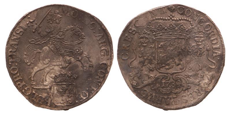 Dukaton of zilveren rijder Overijssel 1734. Zeer Fraai.