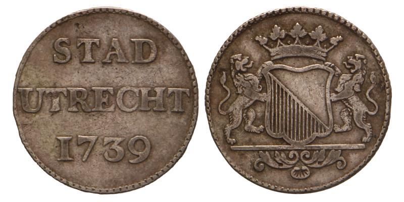 Zilveren duit Utrecht stad 1739. Zeer Fraai.
