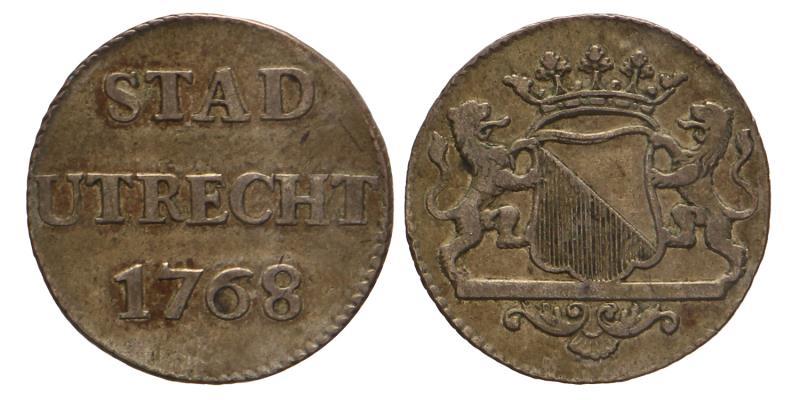 Zilveren duit Utrecht stad 1768. Zeer Fraai.