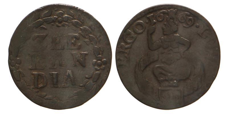 Duit Zeeland 1669. Zeer Fraai -.