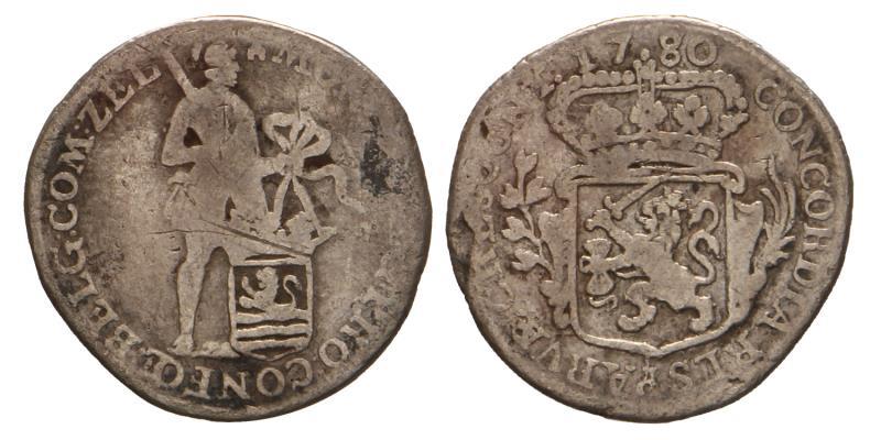 Achtste zilveren dukaat of 'pietje' Zeeland 1780. Zeer Goed / Fraai.