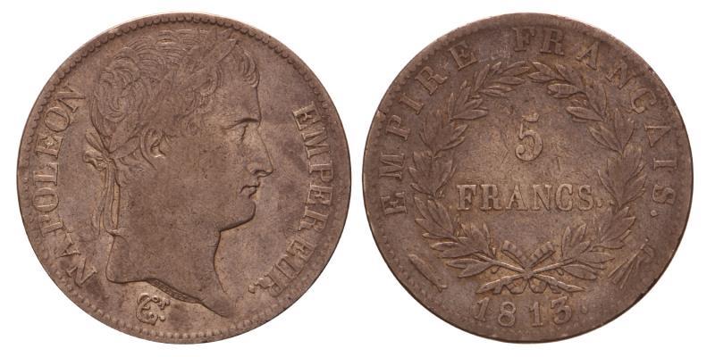 5 franc Keizer Napoleon I 1813. Zeer Fraai.