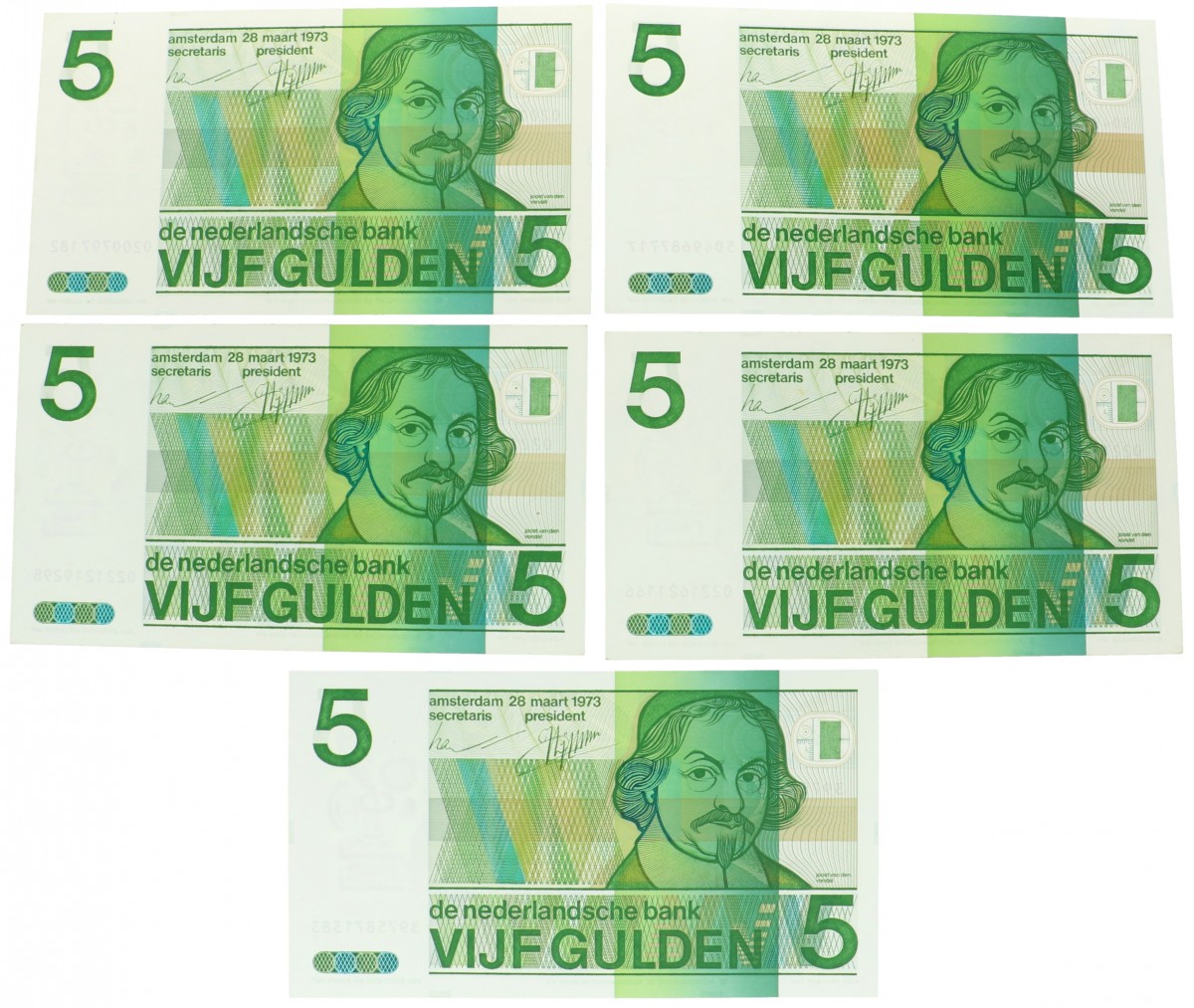 Nederland 5x 5 gulden Bankbiljet Type 1973 Vondel II - UNC