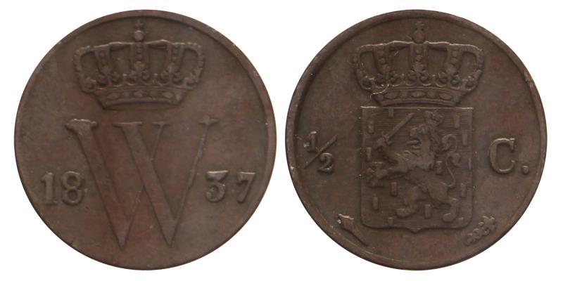 ½ cent Willem I 1837. Prachtig -.