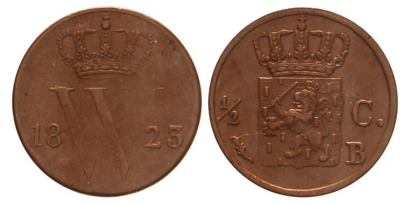 ½ cent Willem I 1823 B. Prachtig +.