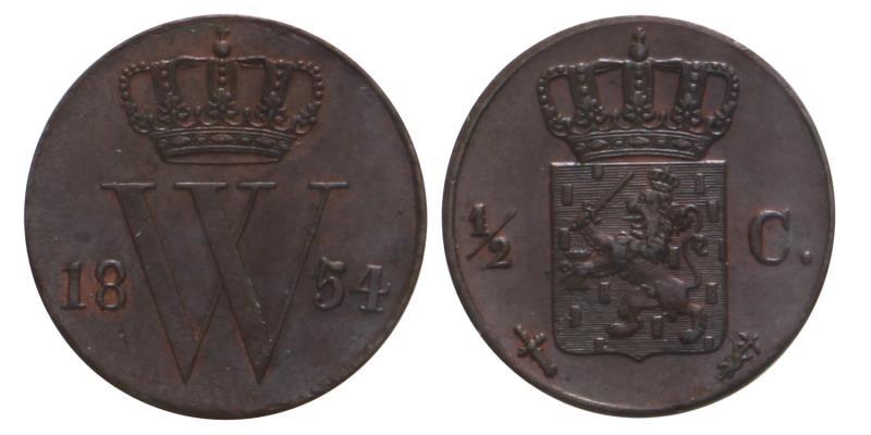 ½ cent Willem III 1854. FDC.