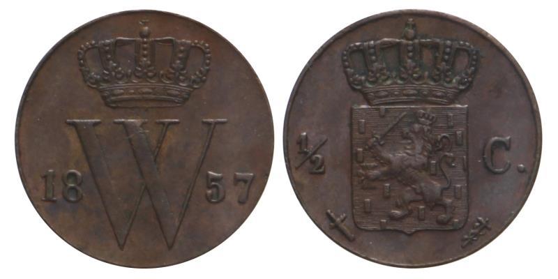 ½ cent Willem III 1857. Prachtig.