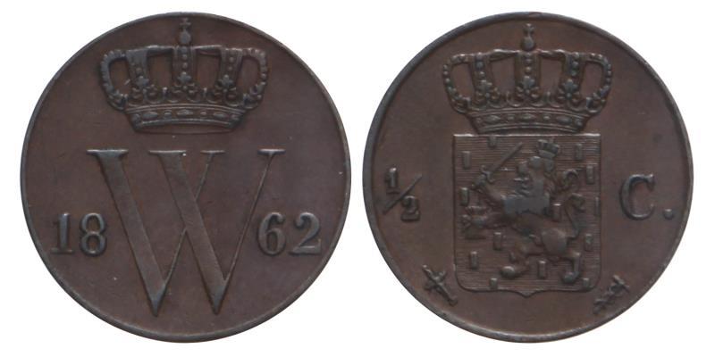 ½ cent Willem III 1862. Prachtig.