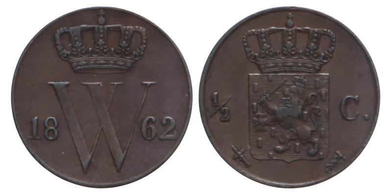 ½ cent Willem III 1862. Prachtig.