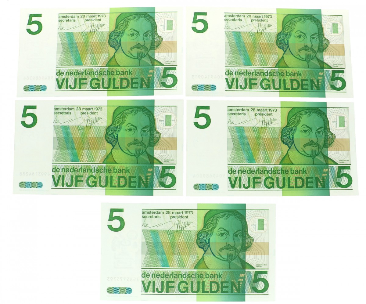 Nederland 5x 5 gulden Bankbiljet Type 1973 Vondel II - UNC