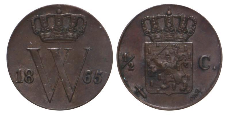 ½ cent Willem III 1865. Prachtig / FDC.