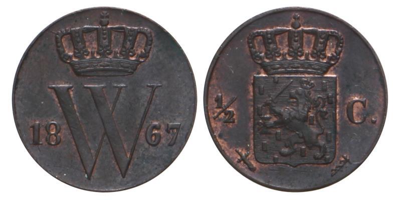 ½ cent Willem III 1867. FDC.