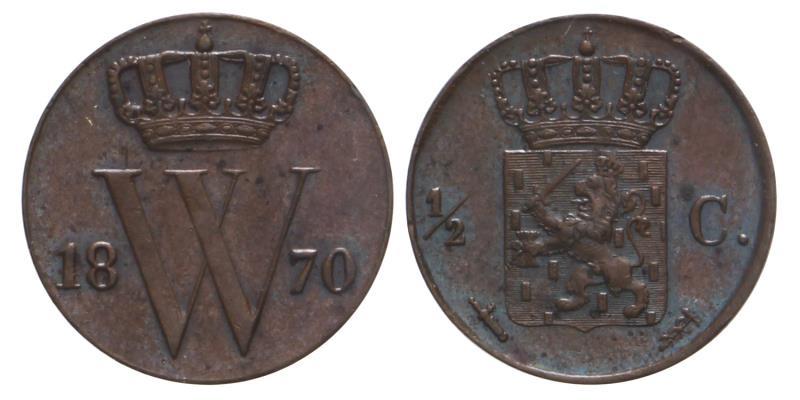 ½ cent Willem III 1870. FDC.