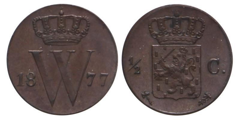 ½ cent Willem III 1877. FDC.