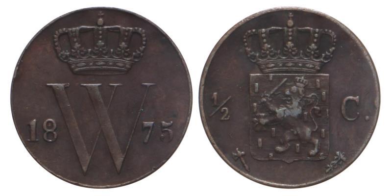 ½ cent Willem III 1875. Zeer Fraai / Prachtig.