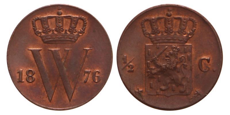 ½ cent Willem III 1876. FDC.