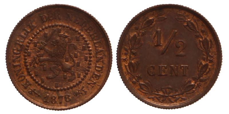 ½ cent Willem III 1878. FDC.