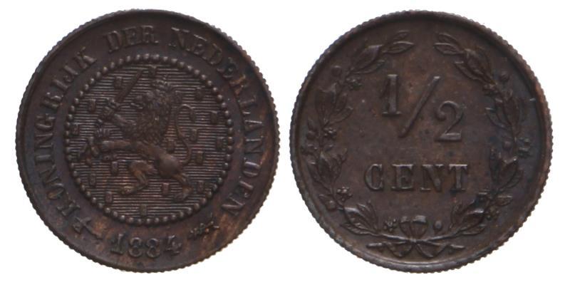 ½ cent Willem III 1884. FDC.