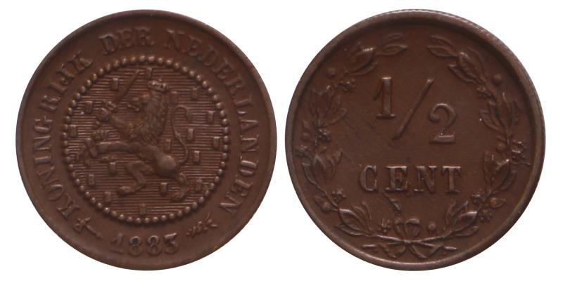 ½ cent Willem III 1883. Prachtig.