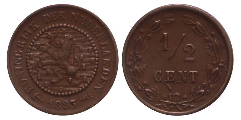 ½ cent Willem III 1883. Prachtig.