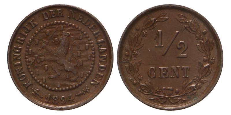 ½ cent Wilhelmina 1894. Prachtig.