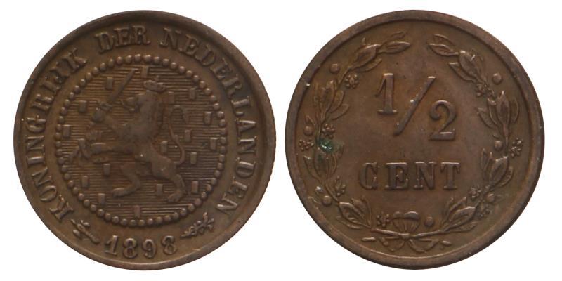 ½ cent Wilhelmina 1898. Zeer Fraai / Prachtig.