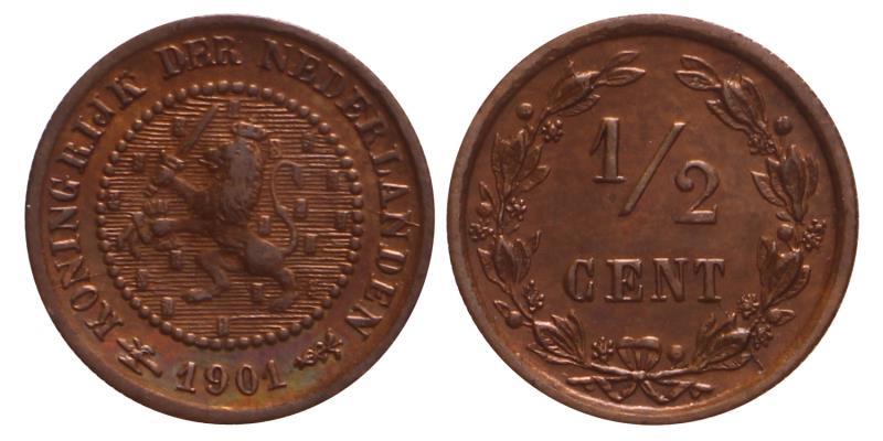 ½ cent Wilhelmina 1901. Prachtig.