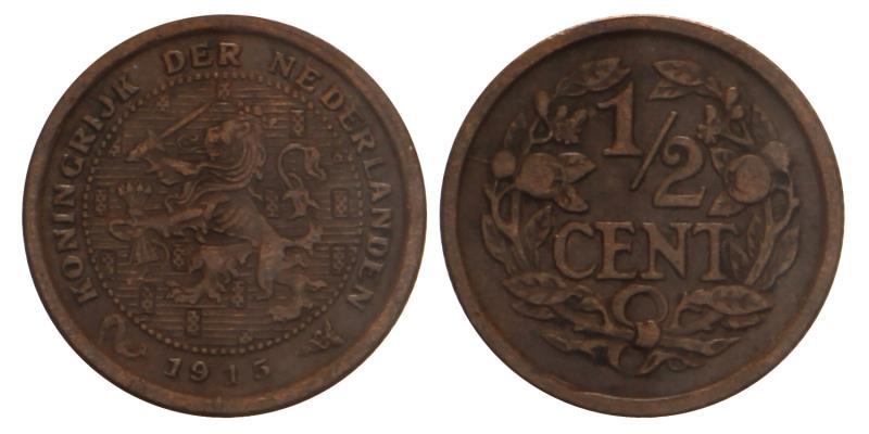½ cent Wilhelmina 1915. Prachtig +.