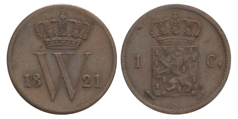 1 cent Willem I 1821 U. Prachtig -.